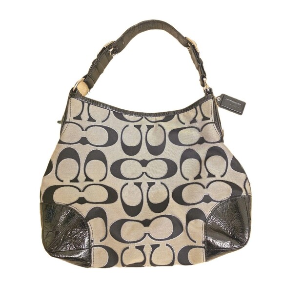 Coach Handbags - Authentic COACH PEYTON SIGNATURE LUREX HOBO BAG PURSE F19758M BLACK/SILVER